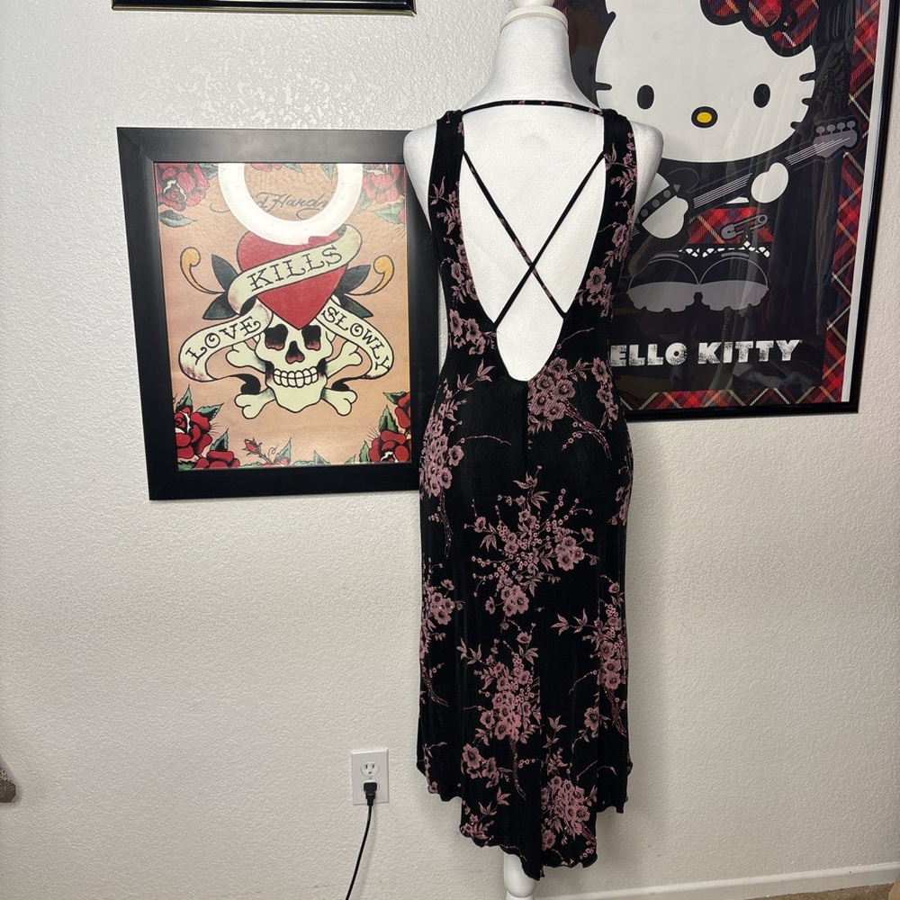 Charlotte Russe Black Pink Glitter Floral Dress Y2K Whimsygoth - Picture 3 of 8